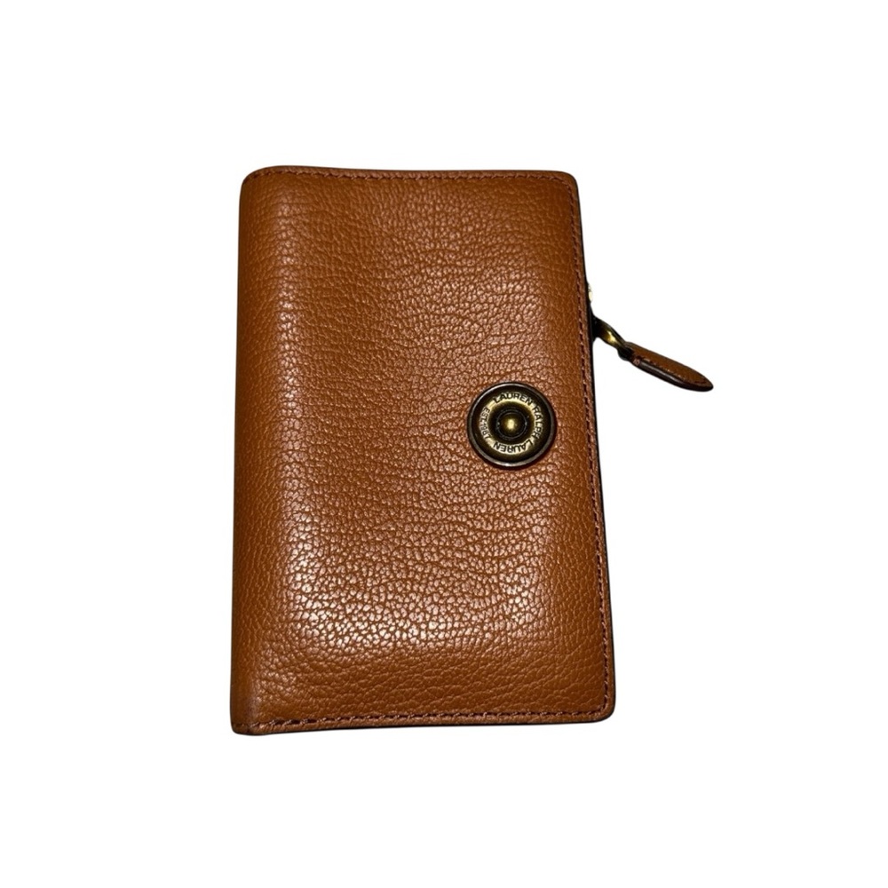 Lauren Ralph Lauren Millbrook Compact Brown Orange Leather Bifold Women’s Wallet